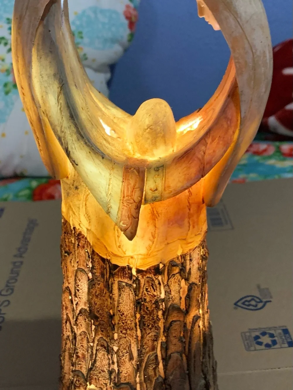 Vintage Carved Wood Look Resin Holy Family Sculpture Light